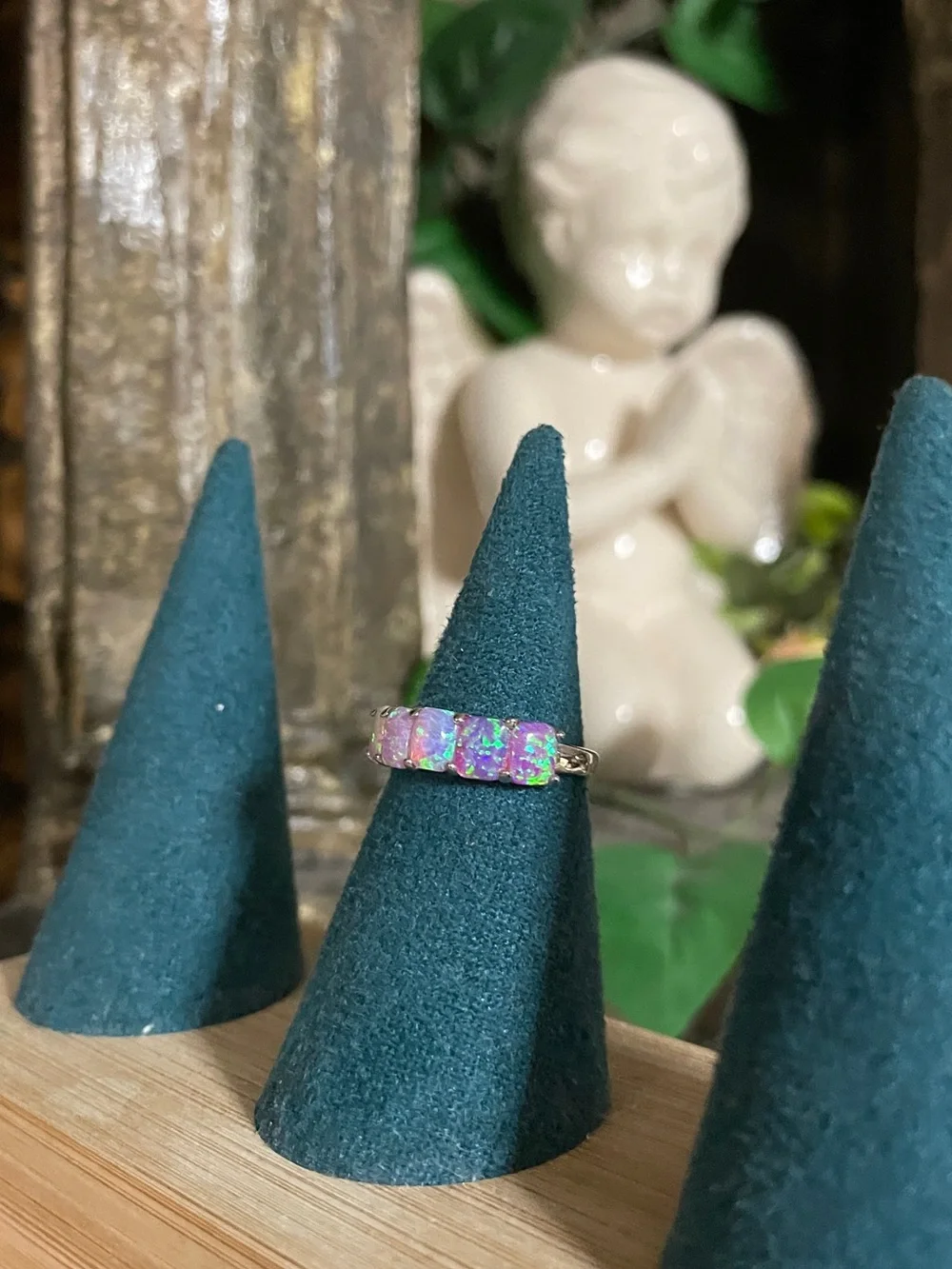 Iridescent Pink & Green Opal-Effect Eternity Ring - Women Jewelry